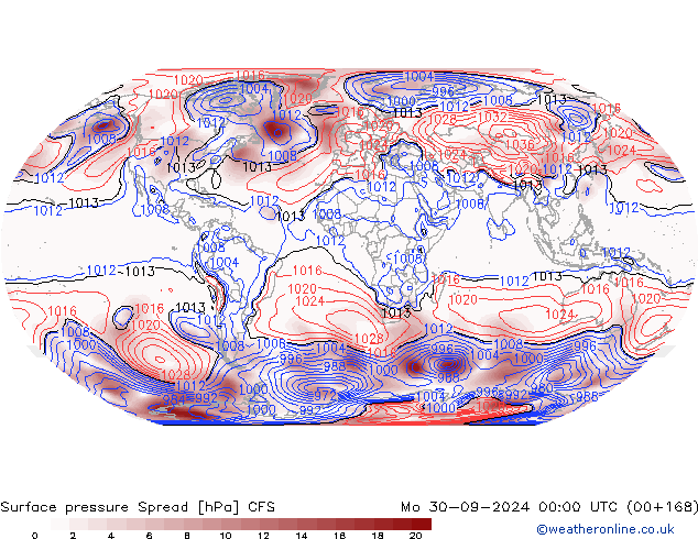 Luchtdruk op zeeniveau Spread CFS ma 30.09.2024 00 UTC