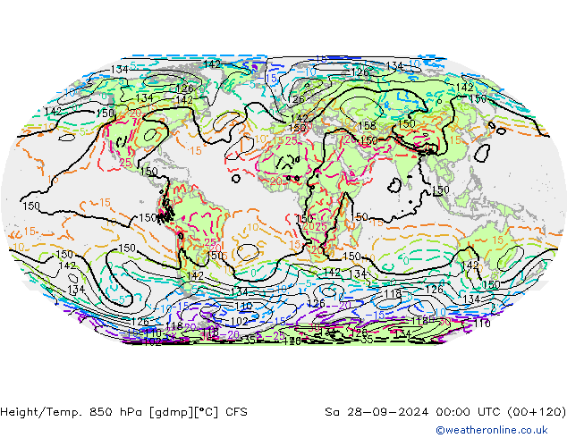 Height/Temp. 850 гПа CFS сб 28.09.2024 00 UTC