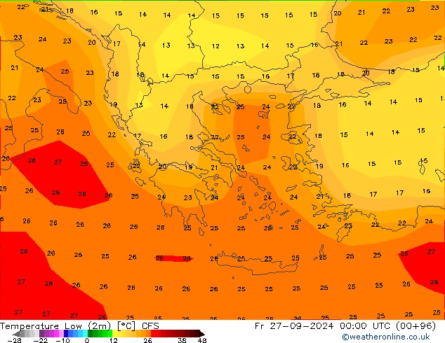 Temperature Low (2m) CFS Fr 27.09.2024 00 UTC