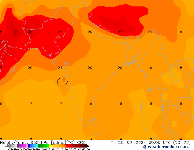 Height/Temp. 850 hPa CFS gio 26.09.2024 00 UTC