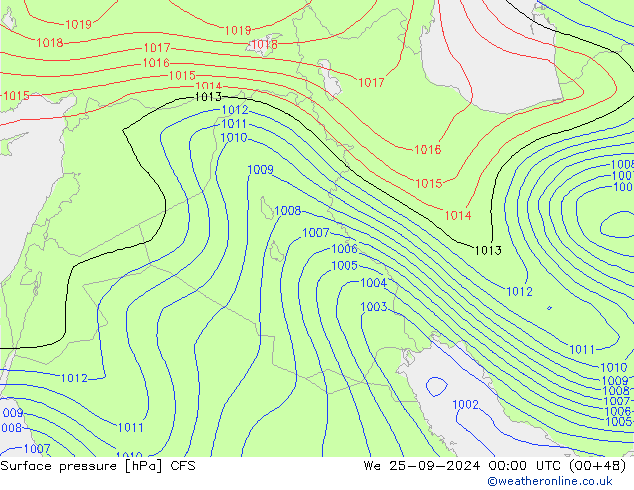 Presión superficial CFS mié 25.09.2024 00 UTC