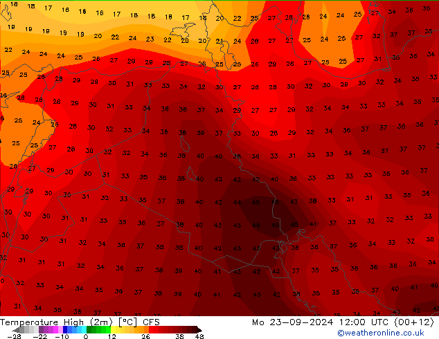 temperatura máx. (2m) CFS Seg 23.09.2024 12 UTC