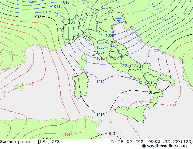 Pressione al suolo CFS sab 28.09.2024 00 UTC