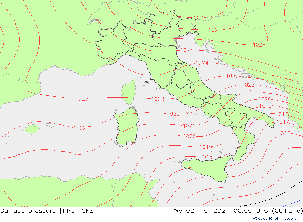 Pressione al suolo CFS mer 02.10.2024 00 UTC