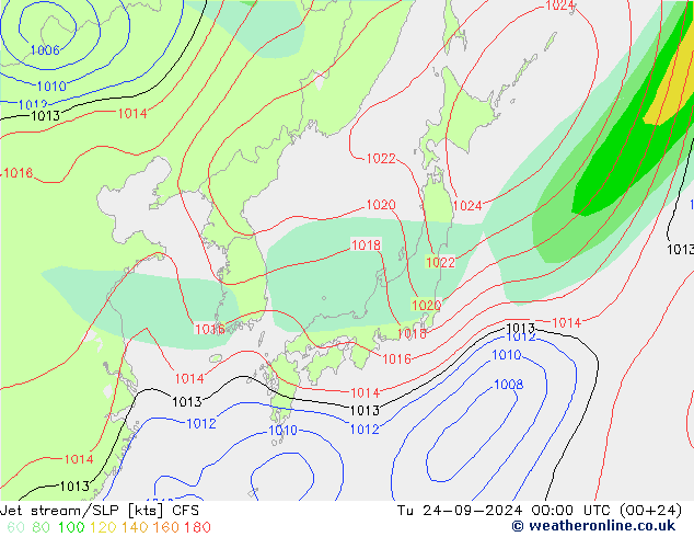 Jet stream/SLP CFS Tu 24.09.2024 00 UTC