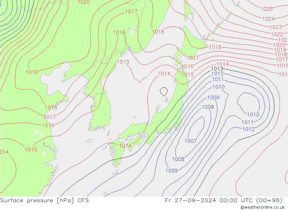 Presión superficial CFS vie 27.09.2024 00 UTC