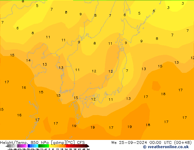 Height/Temp. 850 hPa CFS śro. 25.09.2024 00 UTC