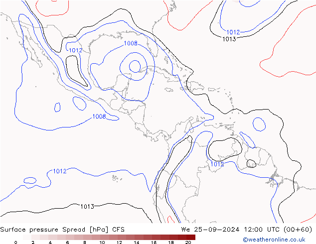 Luchtdruk op zeeniveau Spread CFS wo 25.09.2024 12 UTC