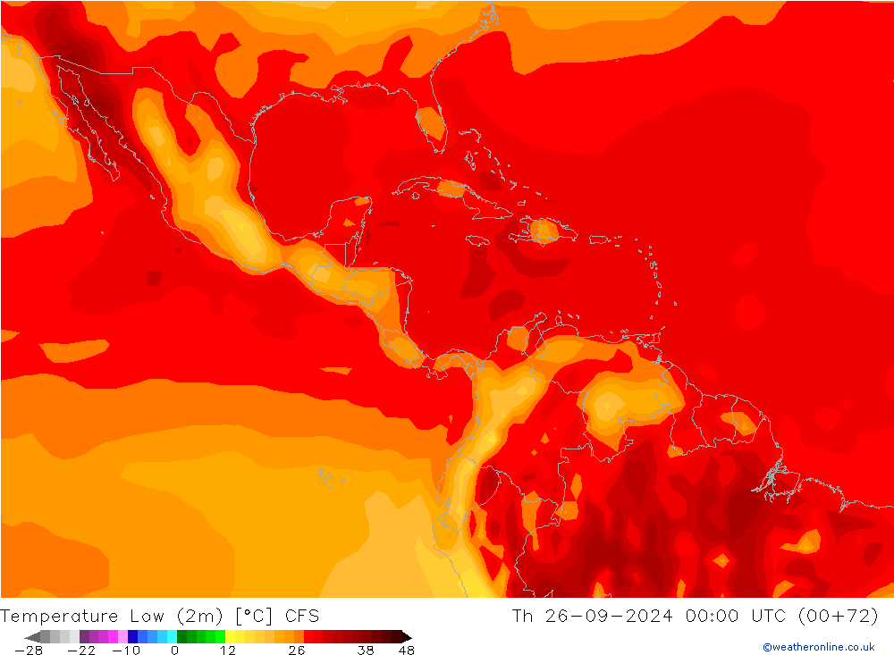 Min.temperatuur (2m) CFS do 26.09.2024 00 UTC