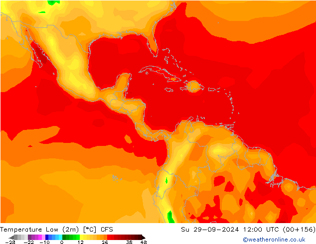 Min.temperatuur (2m) CFS zo 29.09.2024 12 UTC