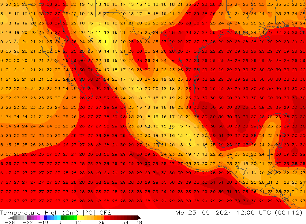 Max. Temperatura (2m) CFS pon. 23.09.2024 12 UTC