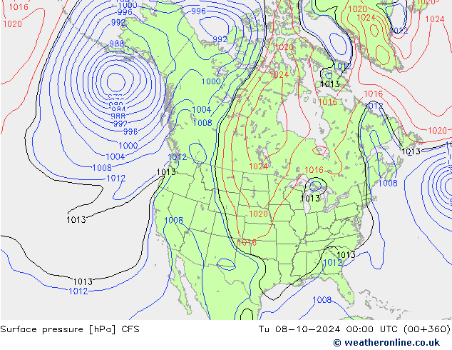 Atmosférický tlak CFS Út 08.10.2024 00 UTC