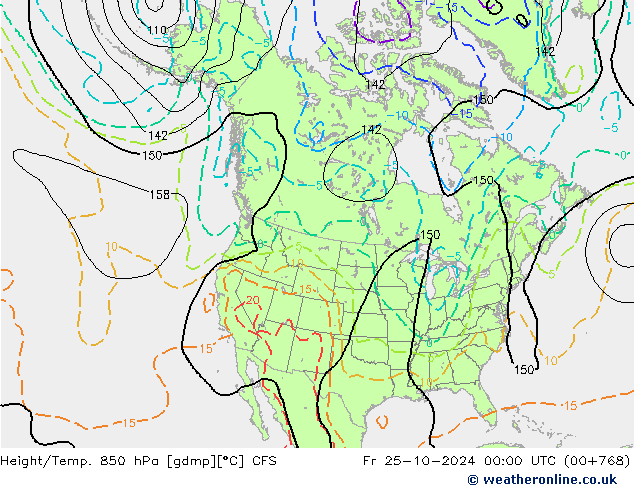 Height/Temp. 850 гПа CFS пт 25.10.2024 00 UTC