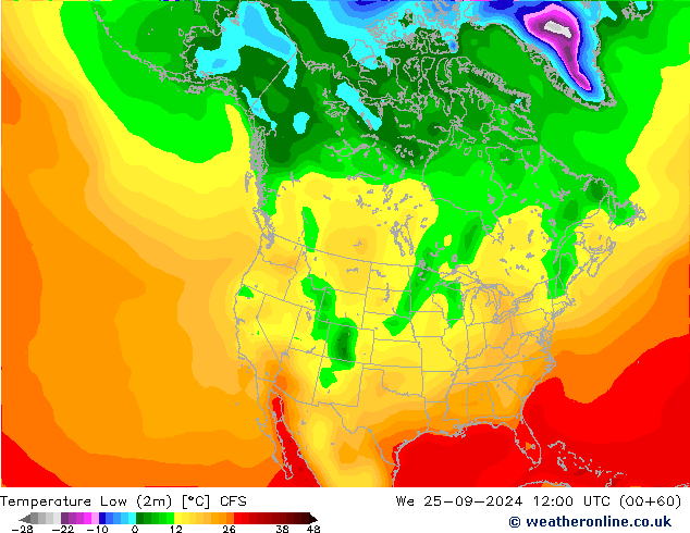 Min. Temperatura (2m) CFS śro. 25.09.2024 12 UTC