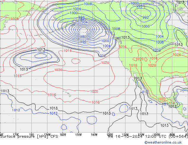 Pressione al suolo CFS mer 16.10.2024 12 UTC