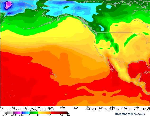 Min. Temperatura (2m) CFS so. 28.09.2024 12 UTC