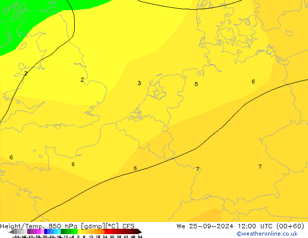 Height/Temp. 850 hPa CFS We 25.09.2024 12 UTC