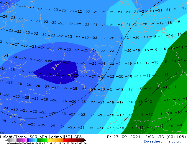 Geop./Temp. 500 hPa CFS vie 27.09.2024 12 UTC