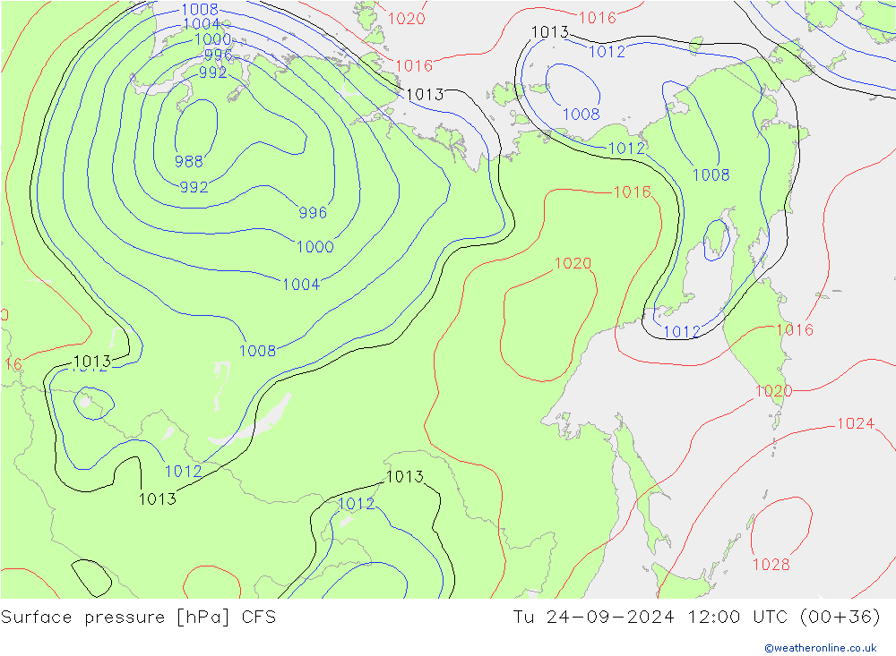 Presión superficial CFS mar 24.09.2024 12 UTC