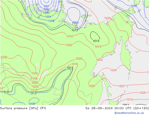 Presión superficial CFS sáb 28.09.2024 00 UTC