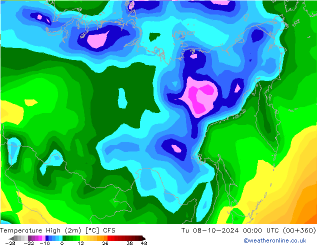 Temperature High (2m) CFS Tu 08.10.2024 00 UTC