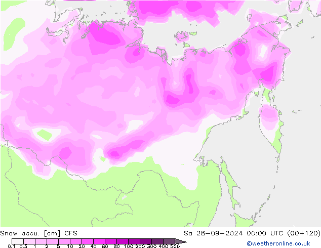 Snow accu. CFS sáb 28.09.2024 00 UTC