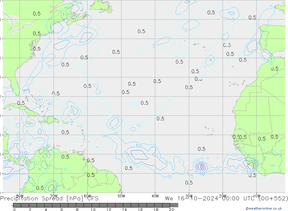 Neerslag Spread CFS wo 16.10.2024 00 UTC