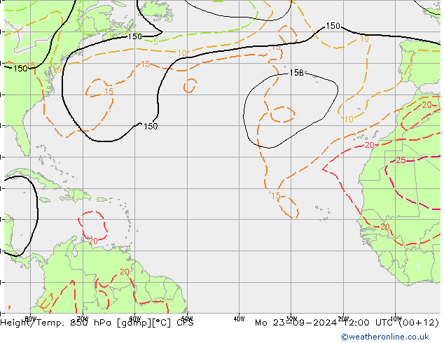 Geop./Temp. 850 hPa CFS lun 23.09.2024 12 UTC