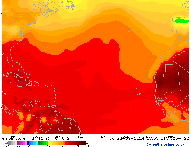 Темпер. макс 2т CFS сб 28.09.2024 00 UTC