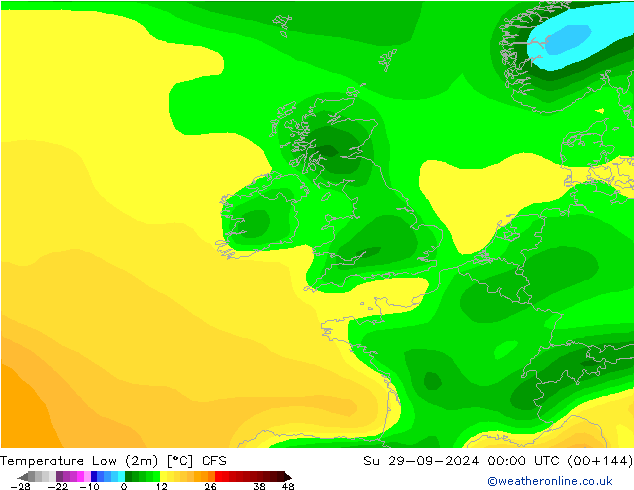 Nejnižší teplota (2m) CFS Ne 29.09.2024 00 UTC