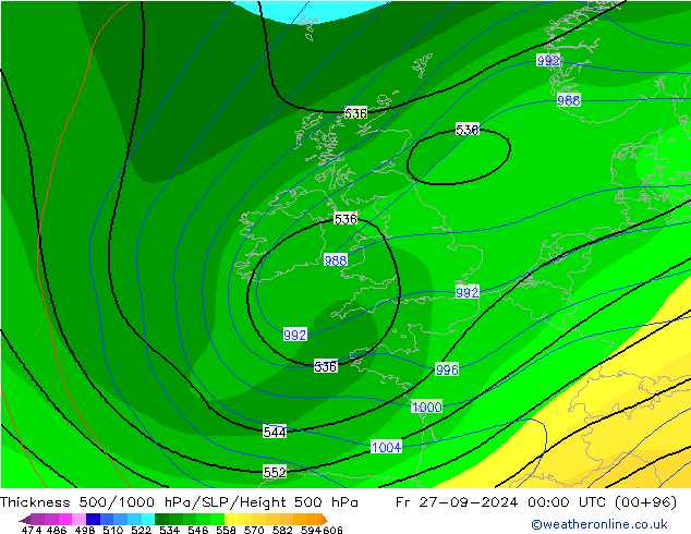 Thck 500-1000hPa CFS Fr 27.09.2024 00 UTC