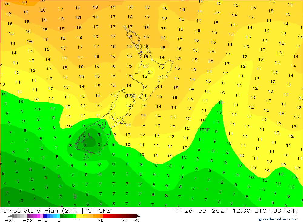 Temperature High (2m) CFS Th 26.09.2024 12 UTC