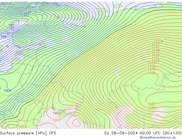 Atmosférický tlak CFS So 28.09.2024 00 UTC