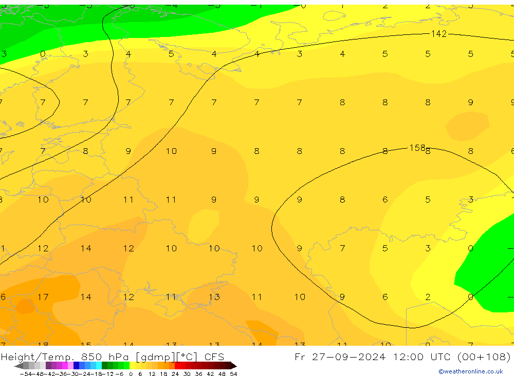 Géop./Temp. 850 hPa CFS ven 27.09.2024 12 UTC