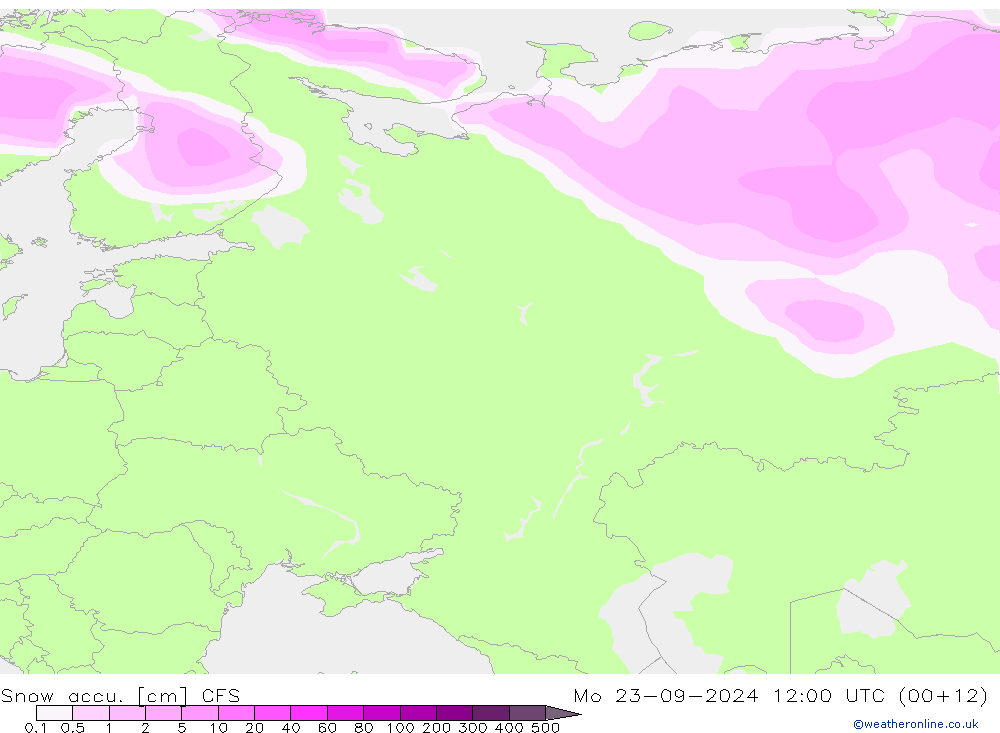 Глубина снега CFS пн 23.09.2024 12 UTC