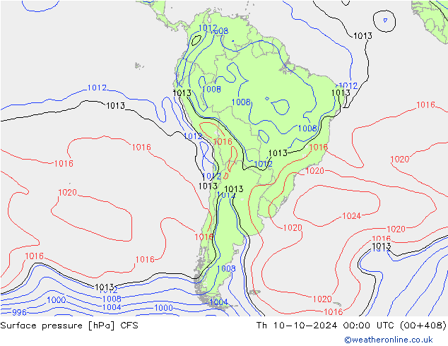 Presión superficial CFS jue 10.10.2024 00 UTC