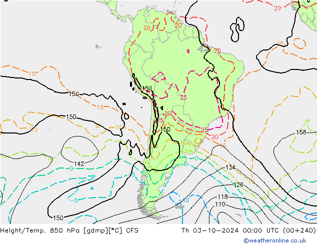 Height/Temp. 850 гПа CFS чт 03.10.2024 00 UTC