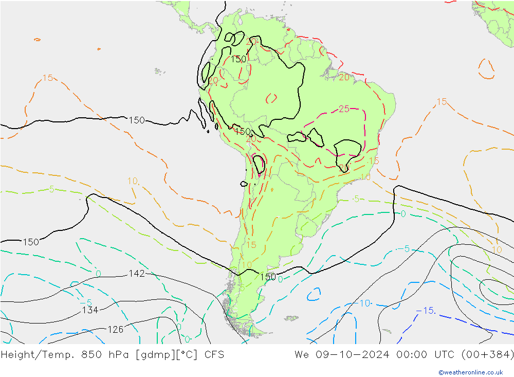 Geop./Temp. 850 hPa CFS mié 09.10.2024 00 UTC