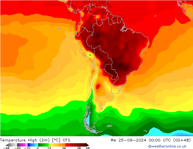 Temperature High (2m) CFS We 25.09.2024 00 UTC