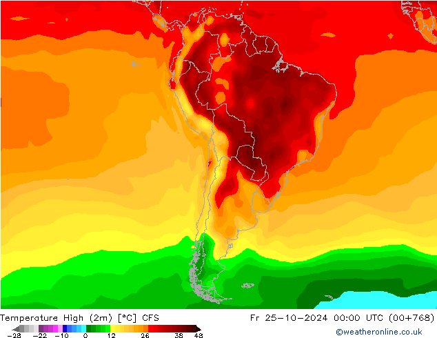 Temp. massima (2m) CFS ven 25.10.2024 00 UTC