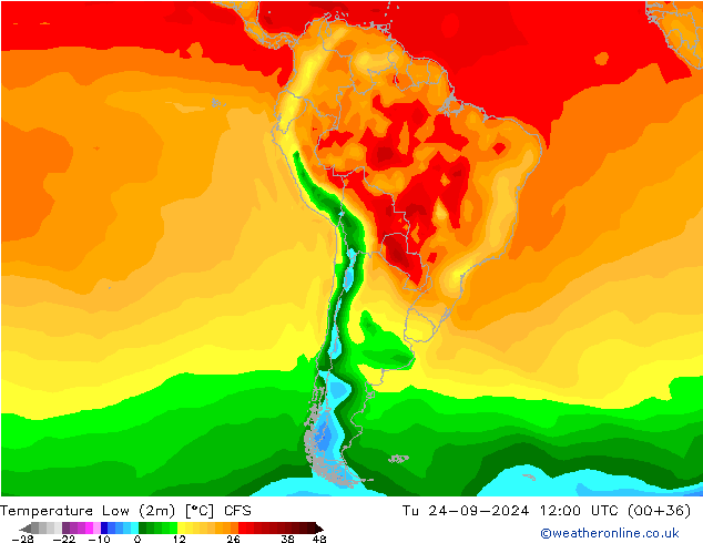 Temperature Low (2m) CFS Tu 24.09.2024 12 UTC