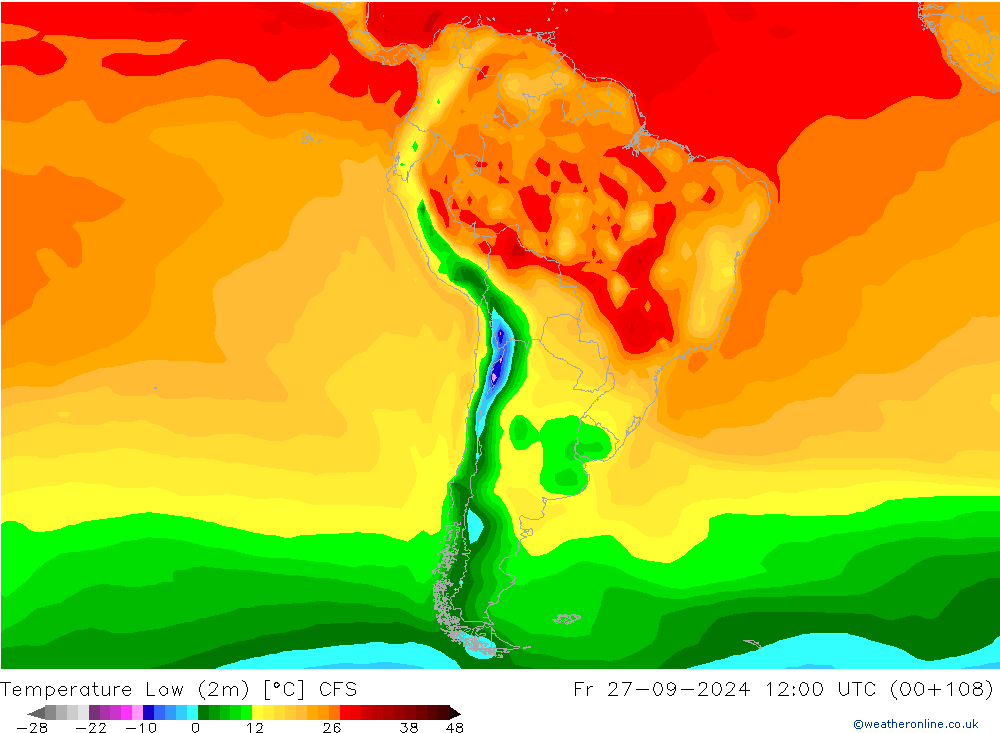 Temperature Low (2m) CFS Fr 27.09.2024 12 UTC