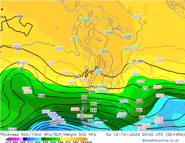 Thck 500-1000гПа CFS сб 12.10.2024 00 UTC