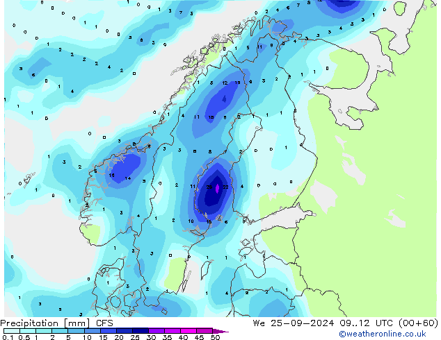 Srážky CFS St 25.09.2024 12 UTC