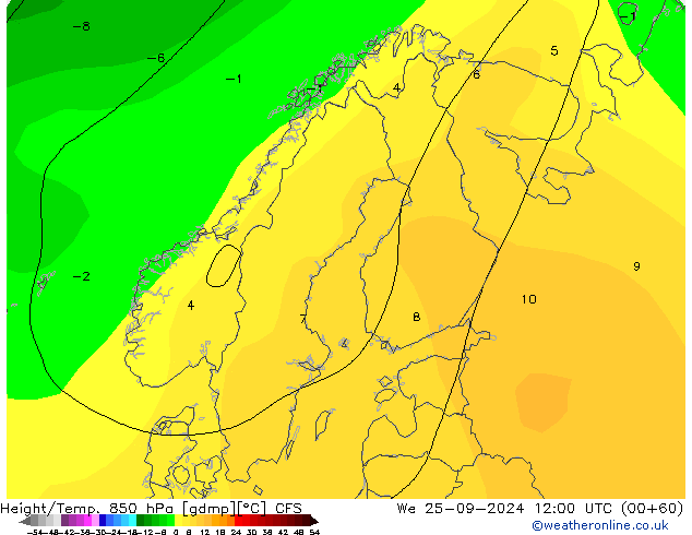 Height/Temp. 850 hPa CFS We 25.09.2024 12 UTC