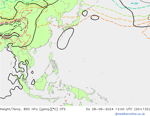 Height/Temp. 850 гПа CFS сб 28.09.2024 12 UTC