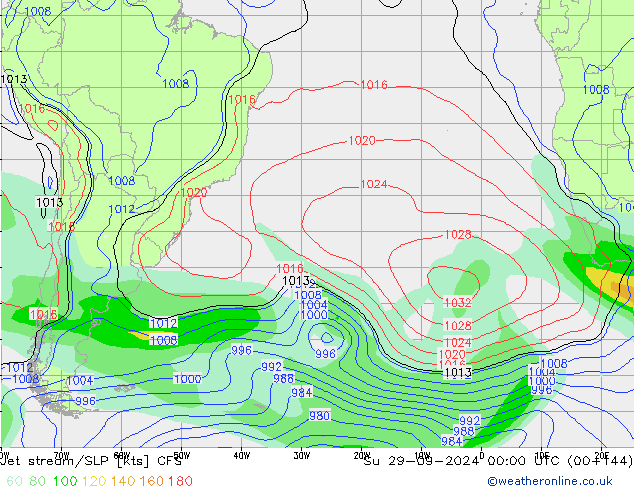 Corrente a getto CFS dom 29.09.2024 00 UTC