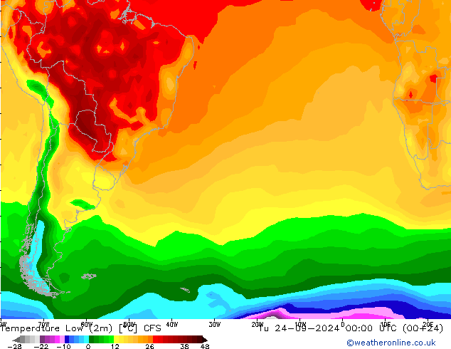 Temperature Low (2m) CFS Tu 24.09.2024 00 UTC