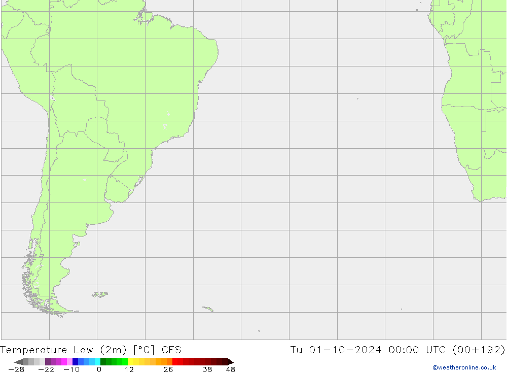 temperatura mín. (2m) CFS Ter 01.10.2024 00 UTC