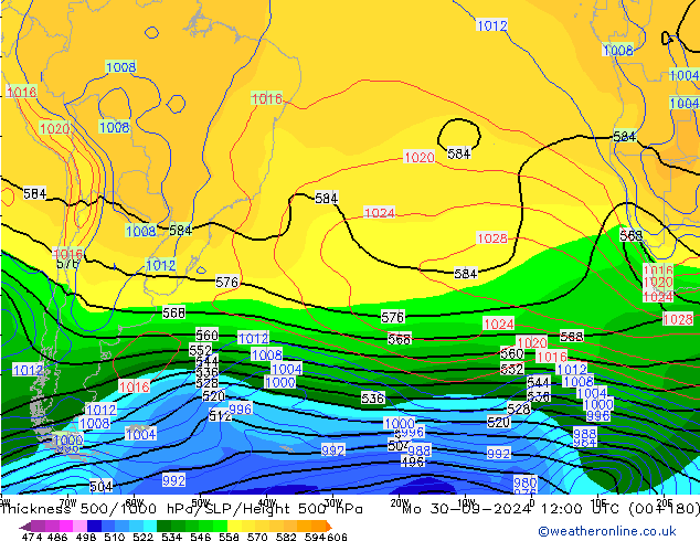 Espesor 500-1000 hPa CFS lun 30.09.2024 12 UTC